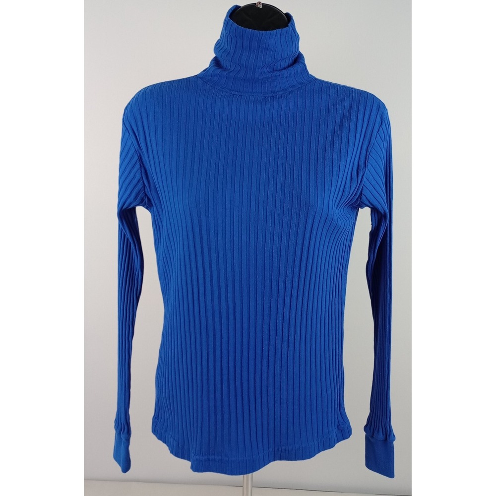 VTG Reed Hunter Womens S Blue Rib Knit Turtle Neck Long Sleeve Shirt Base Layer